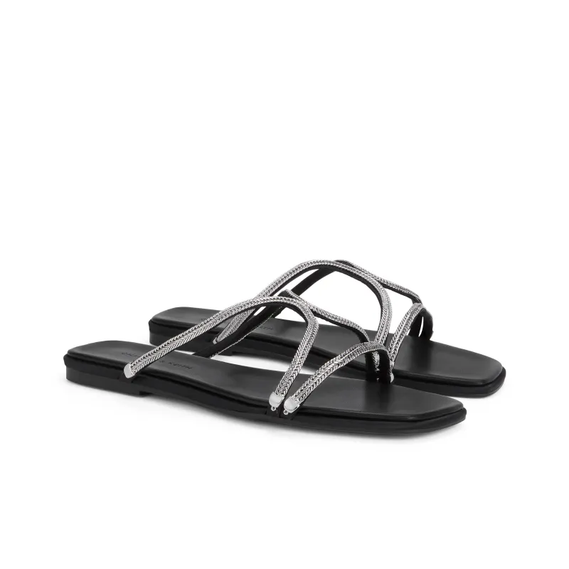 CHARLES&KEITH Small Ck Slide Slippers 0.7cm Women's BLACK TEXTURED/Silver-1