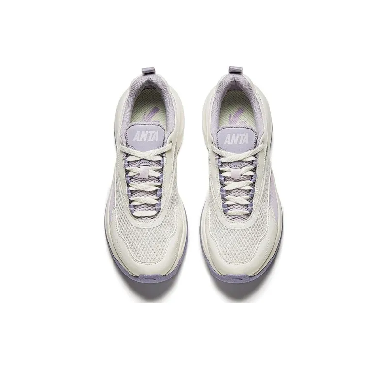 Anta White Thistle Height Increasing Breathable Low Top Casual Shoes Women's Purple White-2