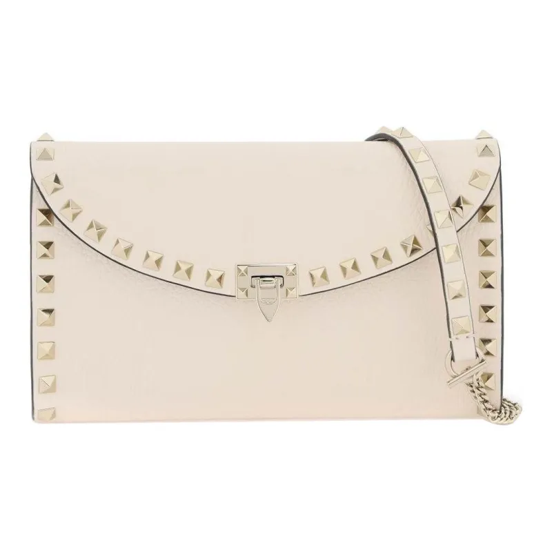 Valentino ROCKSTUD Grain Calfskin Shoulder Bag, Crossbody Bag, Wallet Women's White-0