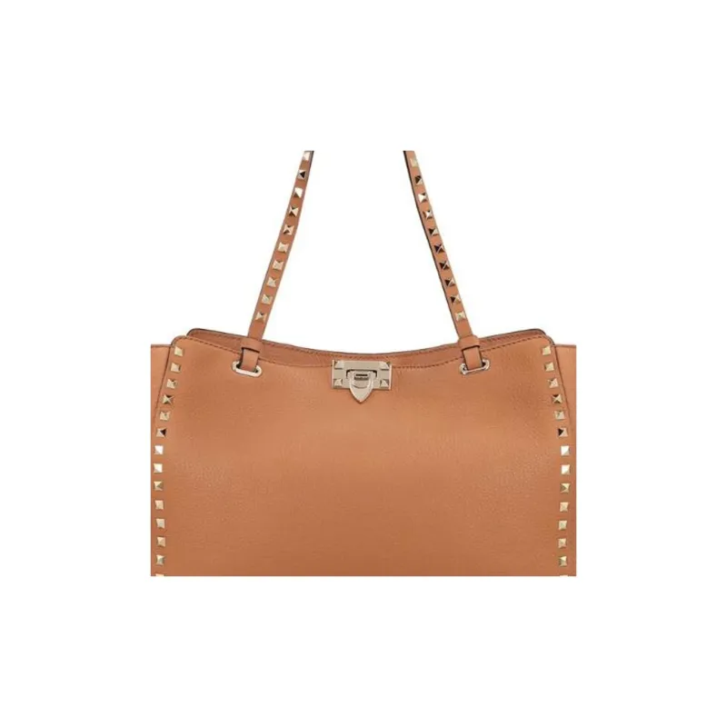 Valentino GARAVANI ROCKSTUD Calfskin One Shoulder Handbag Medium Size Women's Orange-1