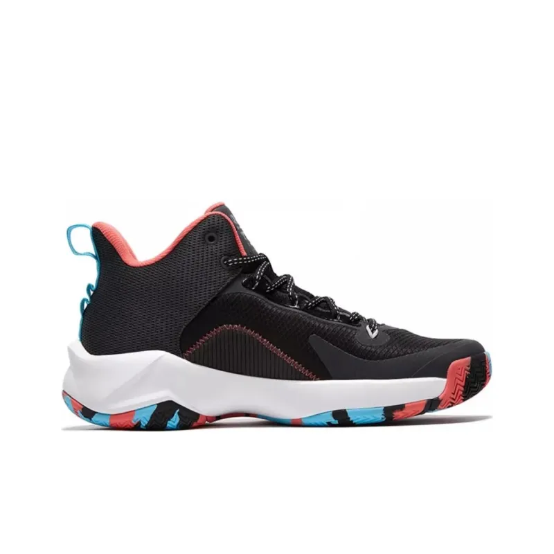 QIAODAN Cushioned Slip-Resistant Mid-Top Basketball Shoes Men's Black-1