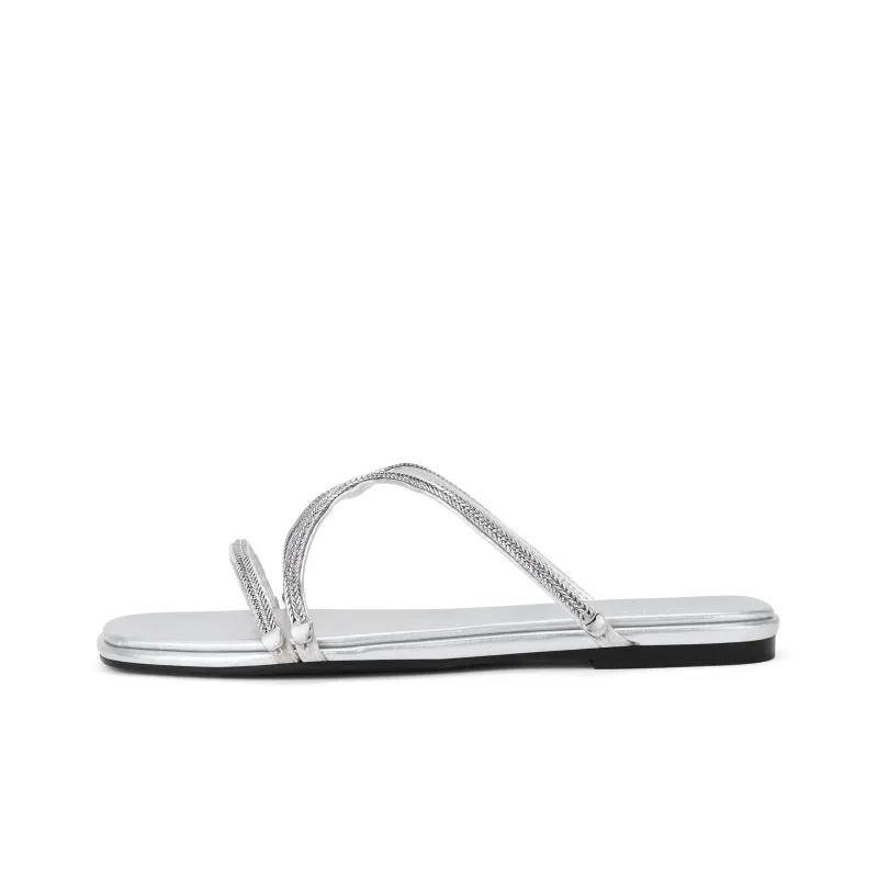 CHARLES&KEITH Small Ck Slide Slippers 0.7cm Women's BLACK TEXTURED/Silver-4