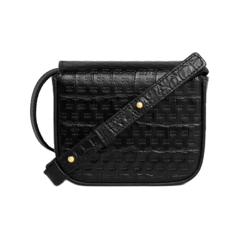 CELINE Embossed Crocodile Pattern Cow Leather Shoulder Bag, Crossbody Bag Mini Women's Black-2