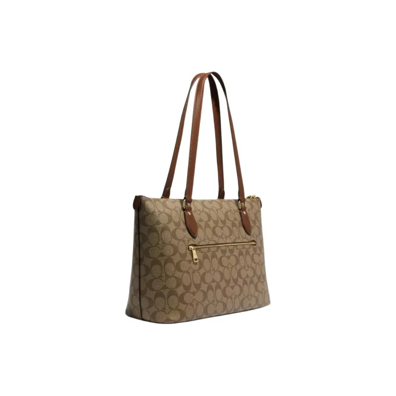 COACH Gallery Leather Tote Bag Shopping Bag Handbag Shoulder Bag Large Size Women's Brown & Khaki-1
