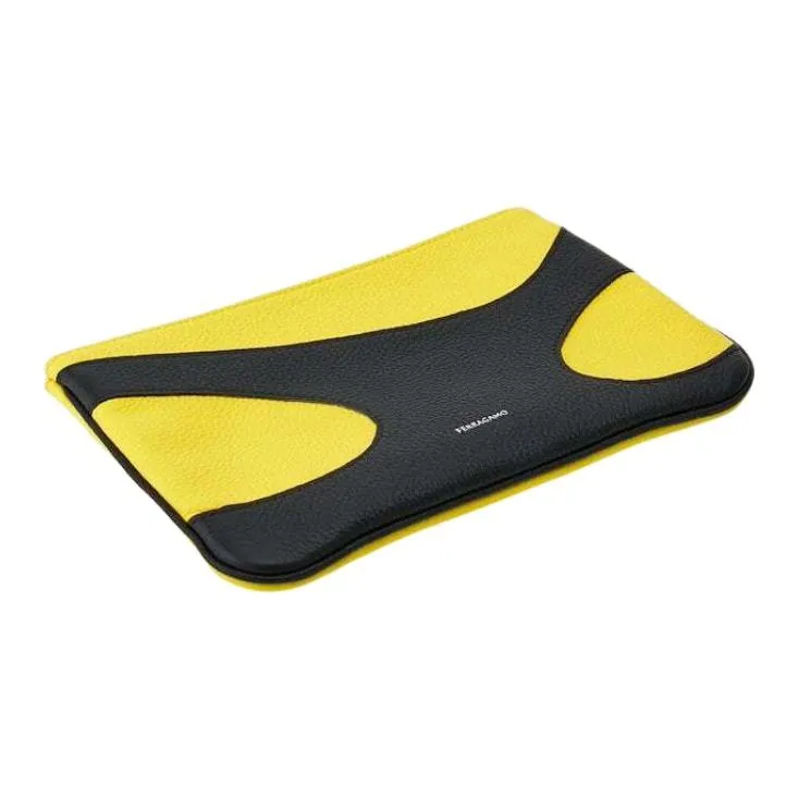 FERRAGAMO Calfskin Clutch Men's Black & Yellow-1