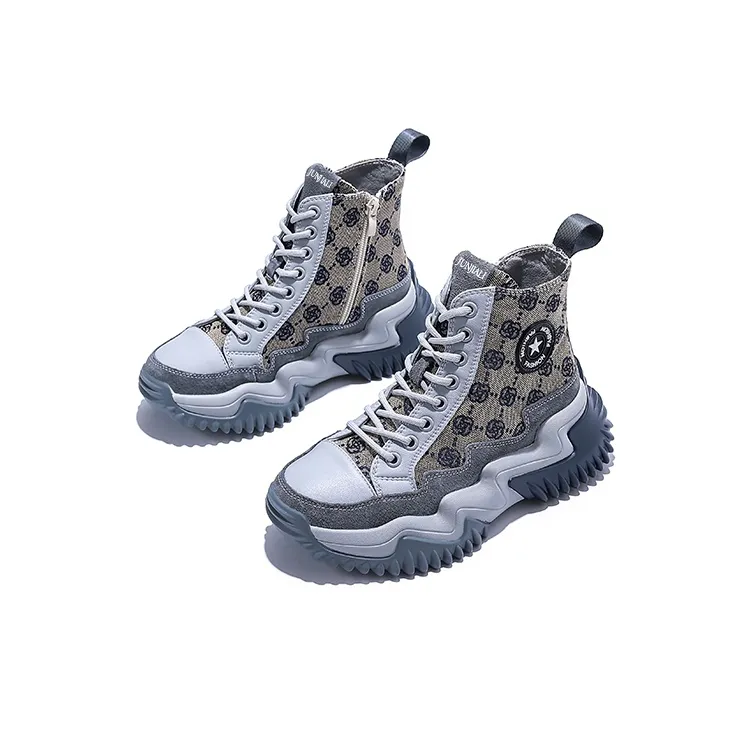 Junjali Abrasion Resistant Lightweight Height Increasing High Top Casual Shoes Women's Gray-1