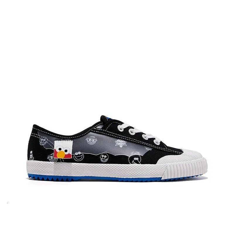 SESAME STREET x Feiyue Abrasion Resistant, Breathable, Lightweight Low Top Canvas Shoes Women's Black-1