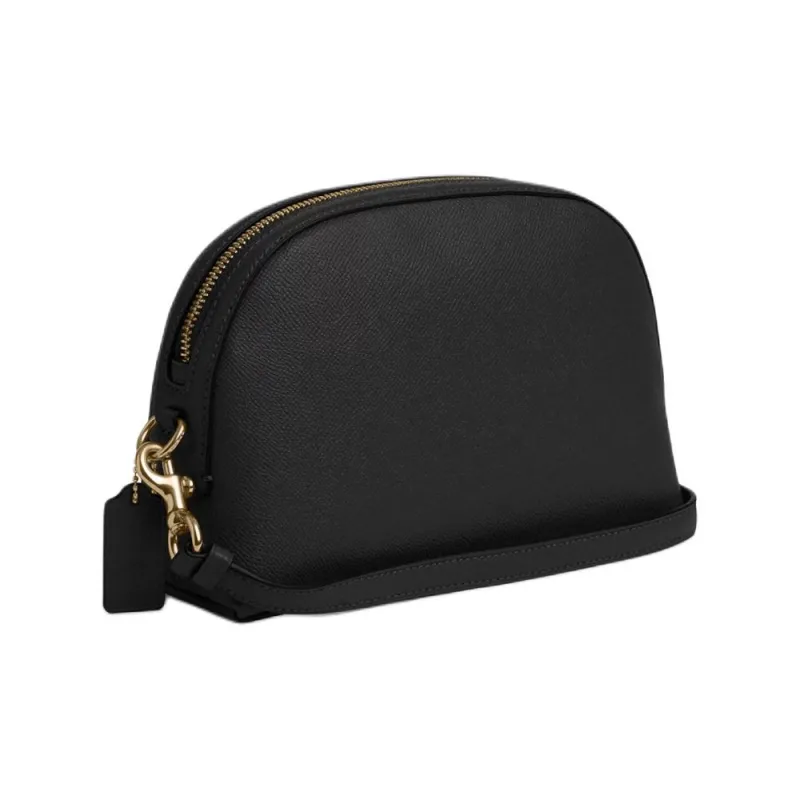 COACH Cross Grain Leather Shoulder Bag, Crossbody Bag Medium Size Women's Gold & Black-1