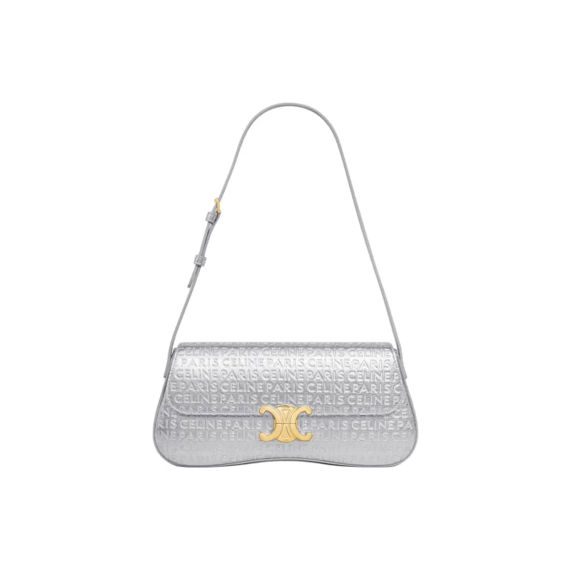 CELINE Laminated Cow Leather Crossbody Bag, Shoulder Bag Women's Silver-1