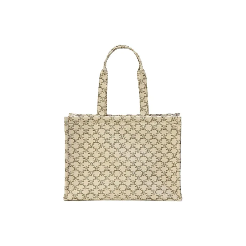 CELINE Cabas Canvas Handbag Large Size Women's Beige-3