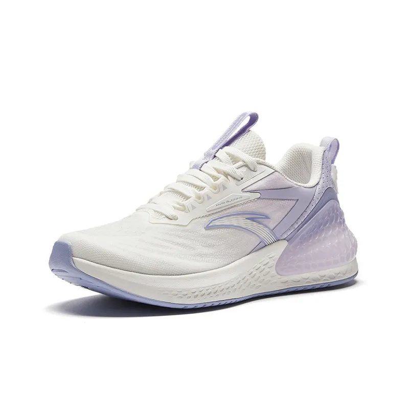 Anta C37+ Cushioned Wear Resistant Breathable Height Increasing Low Top Casual Running Shoes Women's White Purple-1