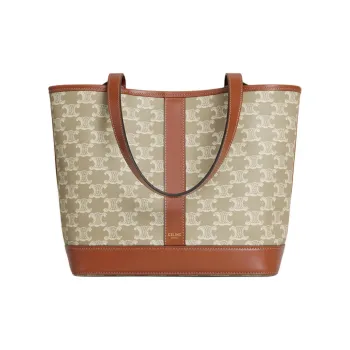 CELINE Cabas Cow Leather Binding Bucket Bags Handbags Small Size Women's Greige