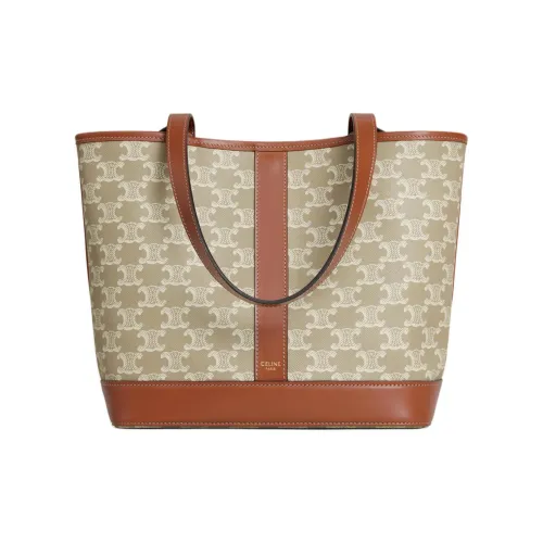 CELINE Cabas Cow Leather Binding Bucket Bags Handbags Small Size Women's Greige