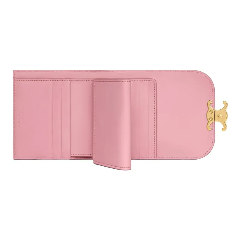CELINE Triomphe Shiny Calfskin Card Holder Wallet Small Size Women's Rose-3