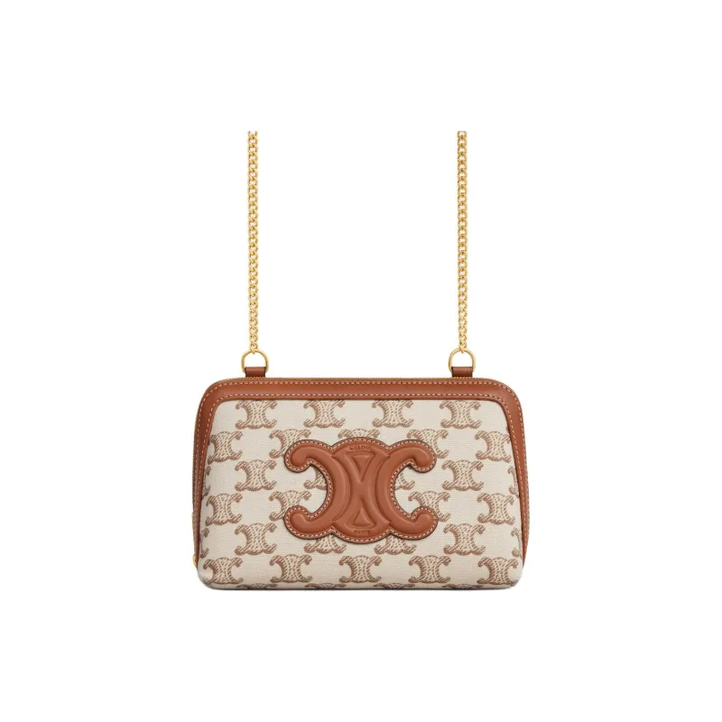 CELINE Calfskin One Shoulder Clutch Women's White-3