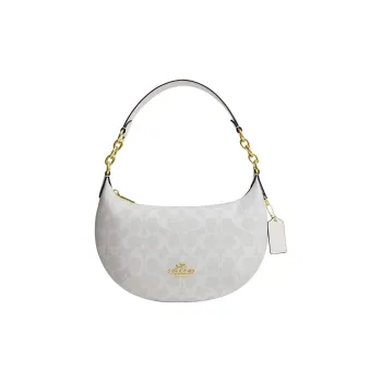 COACH Payton Coated Canvas With Smooth Leather Handbag Shoulder Bag Large Size Women's Gold & Chalk & Glacier White