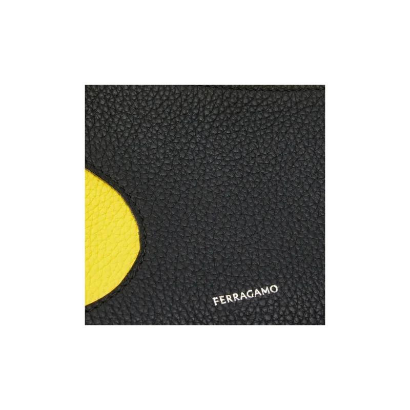 FERRAGAMO Calfskin Clutch Men's Black & Yellow-4