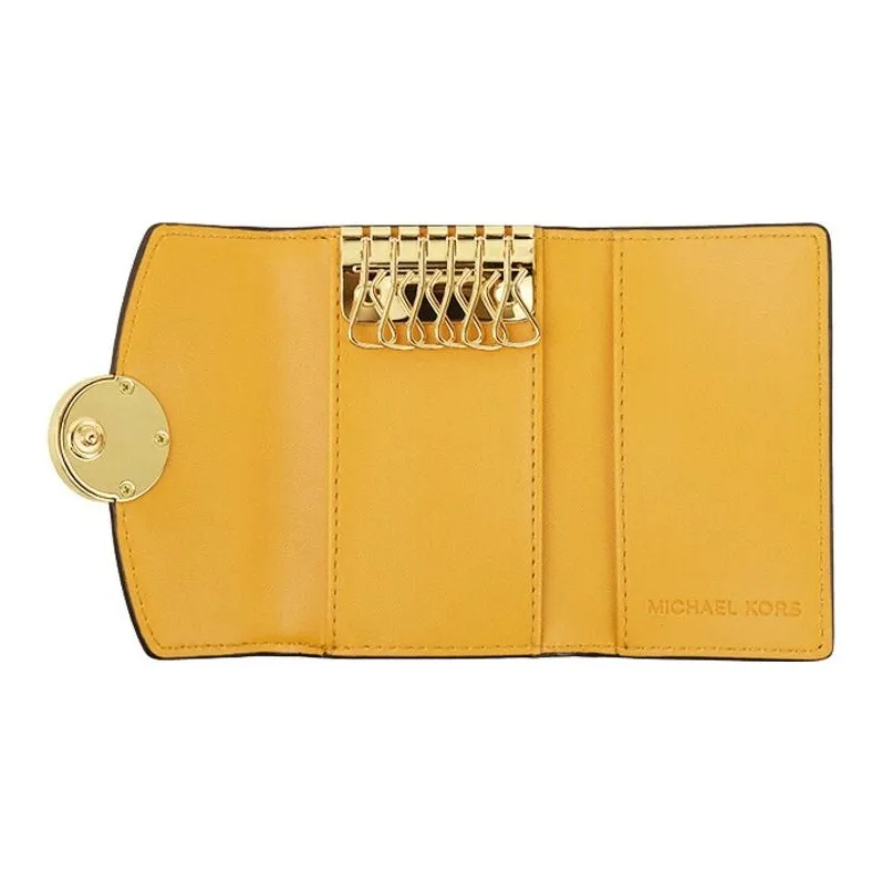 MICHAEL KORS Leather Patchwork PVC Key Pouch Women's Brown/Yellow-4