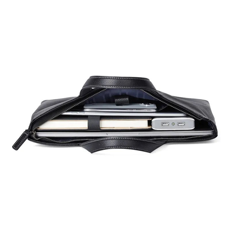 BISON DENIM Cow Leather Briefcases Handbags Regular Men's Black-6