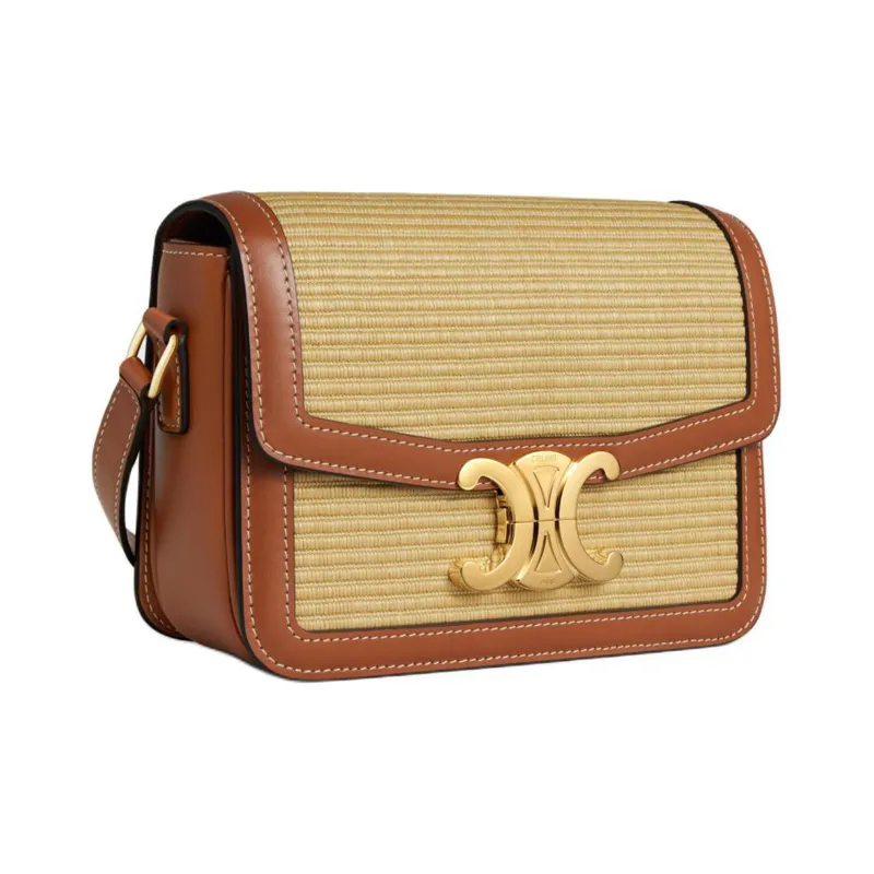 CELINE Plant Material Effect With Fabric And Cow Leather Shoulder Bag, Crossbody Bag Women's Natural & Tan-1