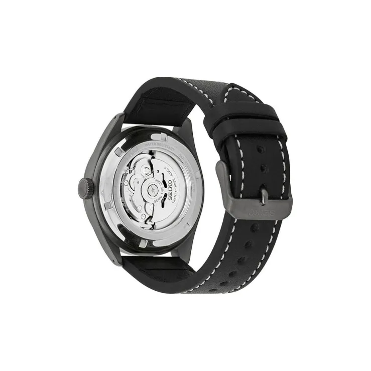 SEIKO Automatic Mechanical Movement Leather Strap Watch Unisex Black Dial-2