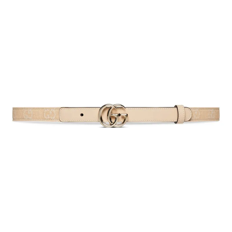 GUCCI Letter Logo Belt With Smooth Buckle Women's Beige Width: 2CM-0