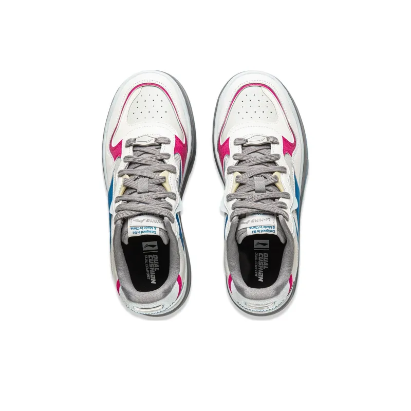 LiNing Future C1 Cushioning Anti Slip And Wear Resistant Support Low Top Casual Shoes Women's White Gray Pink-3