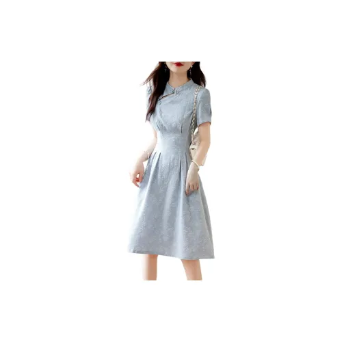 Still quiet Short-Sleeved Dresses Women's Blue