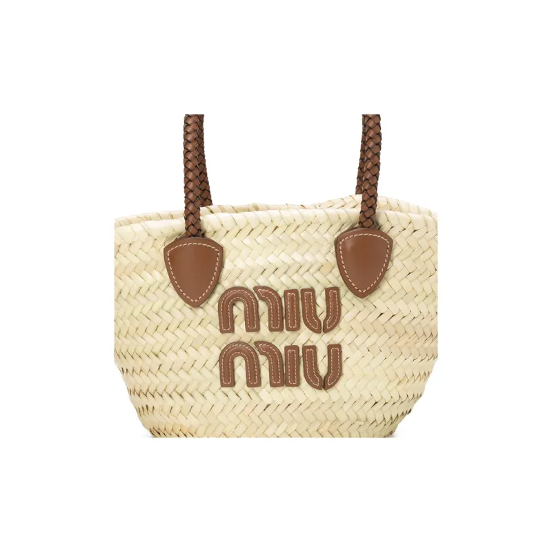 MIU MIU Raffia Handbag Mini Women's Beige-4