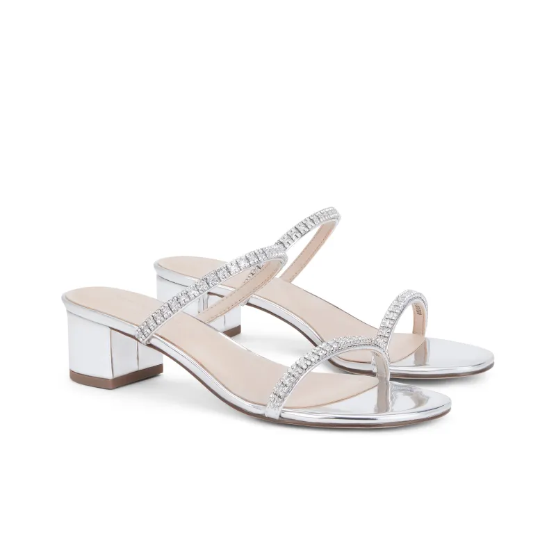 CHARLES&KEITH Small Ck One Strap Sandals Slippers 4.1cm Women's BLACK TEXTURED/Silver-4