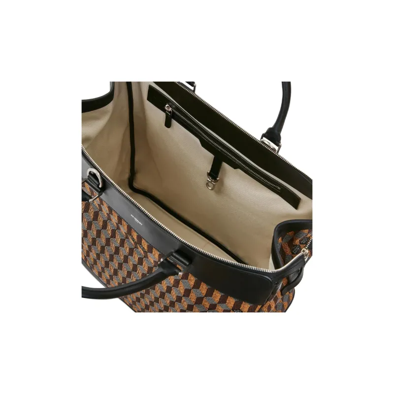 AU DEPART Jacquard With Calfskin One Shoulder Handbags Large Size Women's Orange-3