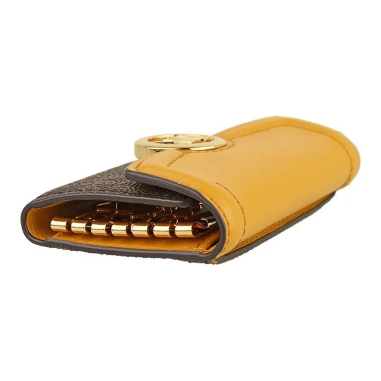 MICHAEL KORS Leather Patchwork PVC Key Pouch Women's Brown/Yellow-3