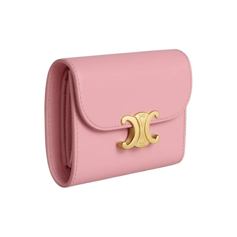 CELINE Triomphe Shiny Calfskin Card Holder Wallet Small Size Women's Rose-1