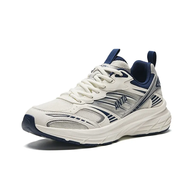 Anta Cushioning, Slip Resistant, Breathable, Height Increasing Low Top Casual Running Shoes Men's White Silver Blue-1