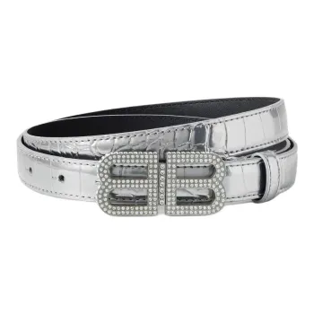 Balenciaga Crocodile Pattern Decoration Leather Belts Women's Silver -