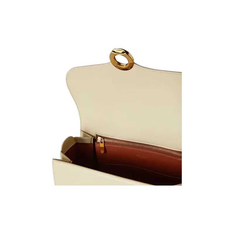 Loro Piana Ghiera Calfskin Handbag, Shoulder Bag, Crossbody Bag Medium Size Women's White-4