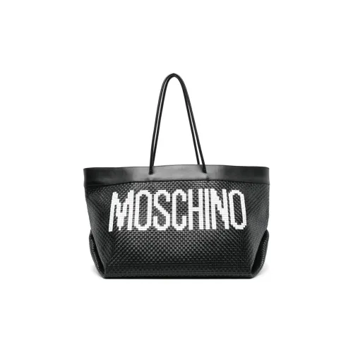 MOSCHINO Logo-print Interwoven Leather Tote Bag