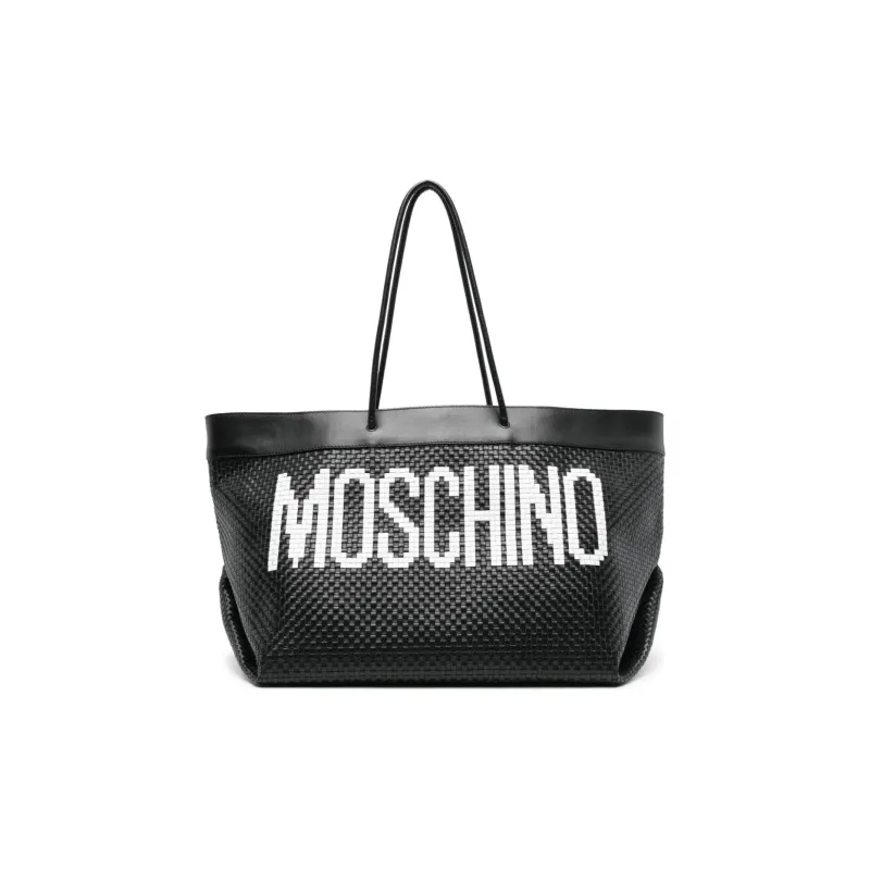 MOSCHINO Logo-print Interwoven Leather Tote Bag-0