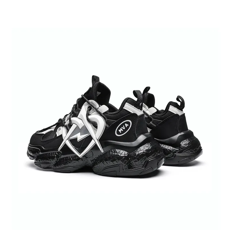 MVA Lightweight And Breathable Low Top Chunky Sneakers 6cm Unisex Black White-1