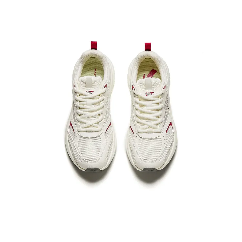 Anta Cushioning, Abrasion Resistant, Breathable, Height Increasing Low Top Running Shoes Women's White Red-2