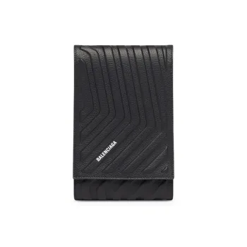 Balenciaga Car Grained Calfskin One Shoulder Crossbody Cell Phone Pouch Men's Black