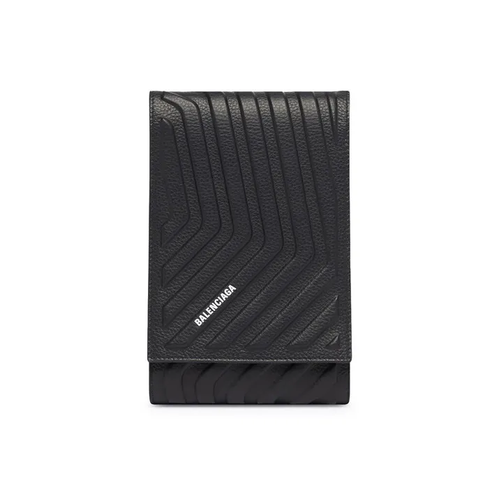 Balenciaga Car Grained Calfskin One Shoulder Crossbody Cell Phone Pouch Men's Black-0