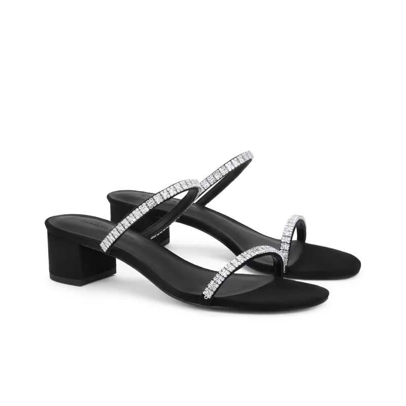 CHARLES&KEITH Small Ck One Strap Sandals Slippers 4.1cm Women's BLACK TEXTURED/Silver-1