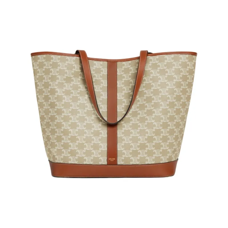 CELINE Cabas Cow Leather Binding One Shoulder Handbags Medium Size Women's Greige-1