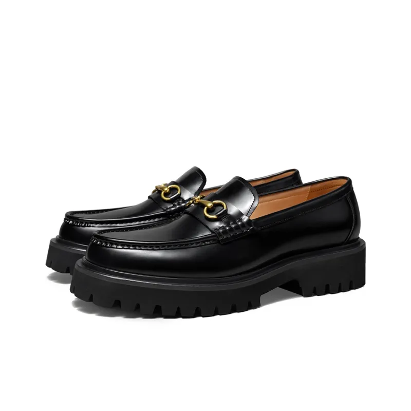 THOM WILLS British Style Casual Versatile Slip on Shoes Loafers 4.8cm Men's Black-1