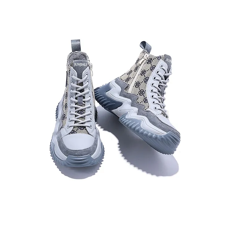 Junjali Abrasion Resistant Lightweight Height Increasing High Top Casual Shoes Women's Gray-2