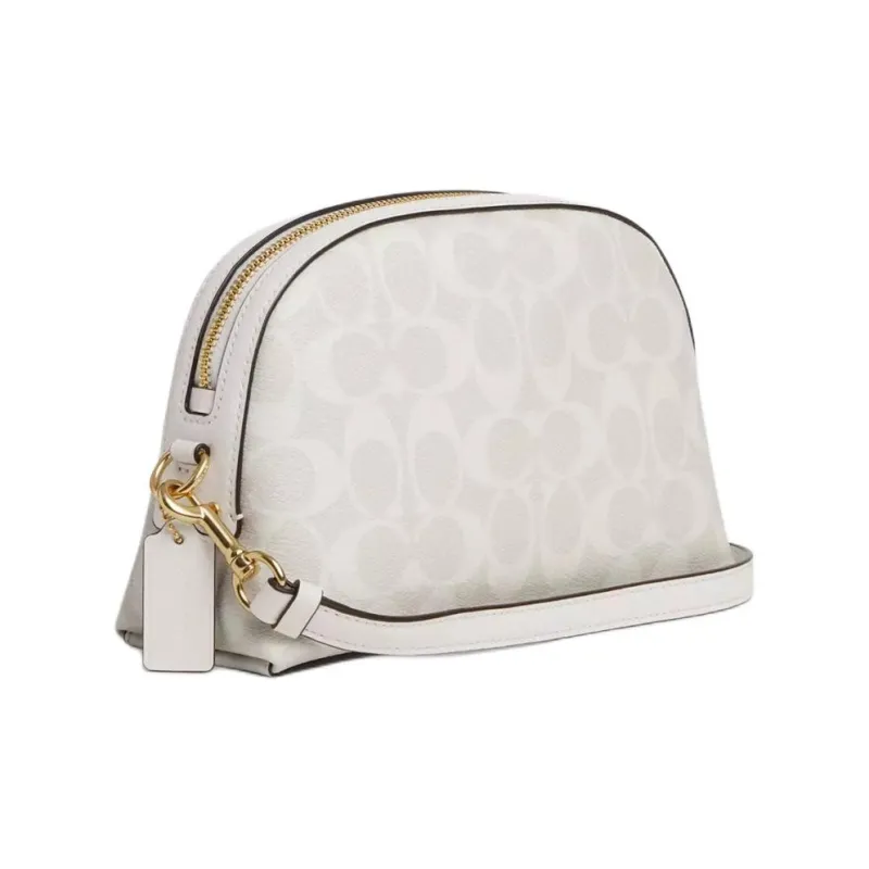 COACH Canvas With Leather Shoulder Bag Crossbody Bag Medium Size Women's Gold & Chalk & Glacier White-1
