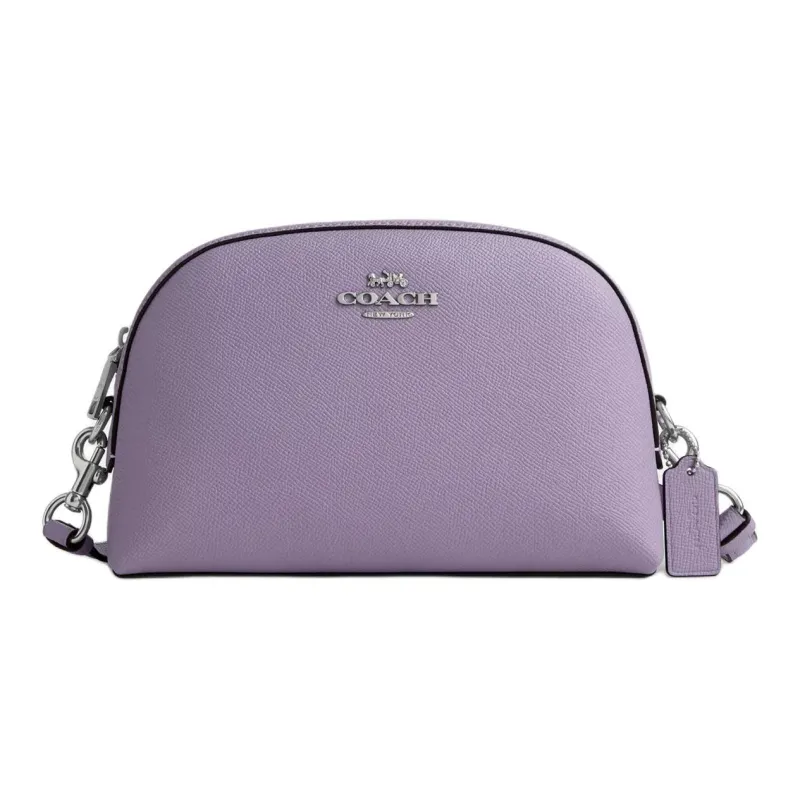 COACH Leather Saddle Bag, Shoulder Bag, Crossbody Bag Medium Size Women's Silver & Light Purple-0