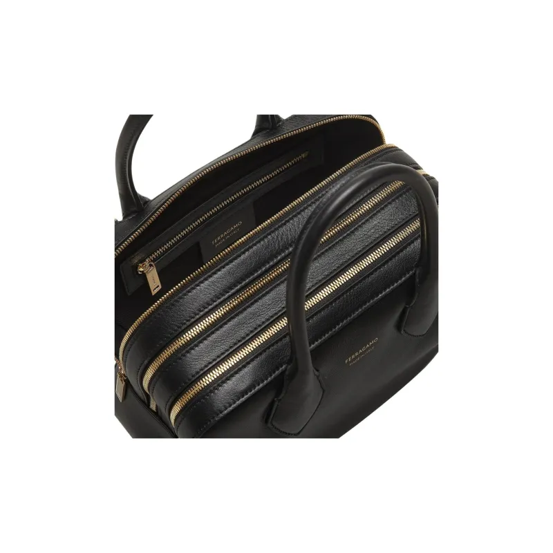 FERRAGAMO Calfskin Shoulder Bag Crossbody Bag Handbag Small Size Women's Black-5