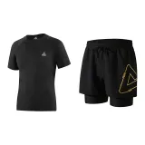 Black Short-Sleeved+Black Gold Mock Two-Piece